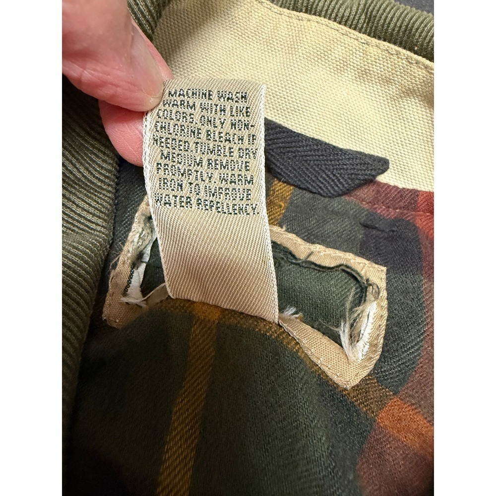 LL Bean Mens Field Coat Barn Jacket Beige Khaki Canvas Plaid Lined Corduroy L - Picture 15 of 16